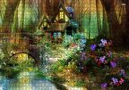 Cakapuzzle  Ormandaki Sevimli Kulübe Köprü ve Çiçekler Puzzle Yapboz MDF Ahşap