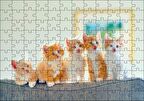 Cakapuzzle Koltukta Yanyana Sarı Beyaz Renkli 5 Kedi Puzzle Yapboz MDF Ahşap