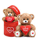 Özel Peluş Çanta İçerisinde Sevgiliye Özel Kalpli (I LOVE YOU) Yazılı Sevimli Peluş Ayıcık
