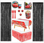 Cars, (Arabalar), Şimşek Mcqueen Tabak, Bardak, Mısır Kutusu, Peçete, Çatal, Kürdan, Fon Perde, Masa Örtüsü, Masa Eteği