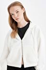 DeFacto Coool Standart Fit Kapüşonlu Basic Düz Kanguru Cepli Fermuarlı Sweatshirt Z7069AZ24WNWT32