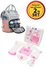 Hastane Çıkışı Kız Bebek 5 Li Yeni Doğan Giyim Seti ve Anne Bebek Bakım Çantası 2 Li Doğum Seti