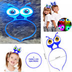 Led Işıklı Pilli 3 Farklı Modda Yanan Uzaylı Göz Parti Tacı Mavi Renk 18x12 cm