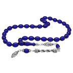 Kararmaz Metal Halat Püsküllü Arpa Kesim Lacivert Sıkma Kehribar Tesbih