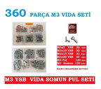 M3 Vida Seti Metrik Ysb Vida -Somun-Pul Seti 360 Parça