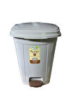 Poly Time Plastik Basmalı Pedallı Çöp Kovası Kutusu / 52 Litre - Krem / 57x40x40 Cm.