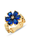 Mavi Çiçek Altın Yüzük