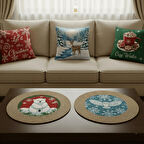 2026 Yeni yılbaşı Temalı 3'lü Keten Kırlent Seti ve El Yapımı 2'li Supla - Yılbaşı Konsepti