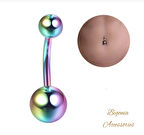 Begonia Accessories, 316L Cerrahi Çelik, Çift Top Göbek Piercing Rainbow