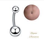 Begonia Accessories, 316L Cerrahi Çelik, Çift Top Göbek Piercing Silver