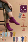 Kral Socks Kadın Patik Çizgili Kabartma Ters Havlu Penye 6 Çift Karışık Renk Kısa Çorap