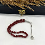 925 AYAR GÜMÜŞ ATEŞ KIRMIZI ARPA KESİM FİLİGRAN İŞLEMELİ TEKLİ TİLKİ KUYRUĞU PÜSKÜL AKİK TESBİH