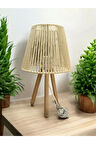Üç Ayak Ahşap Abajur (25 Cm Ekru Makrome Başlık)