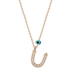 925 Ayar Gümüş Nazar Rose Ü Harfi Kadın Gümüş Kolye