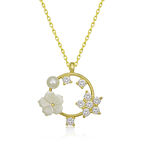 Gümüş Gold Manolya Çiçeği Yıldız Kadın Kolye