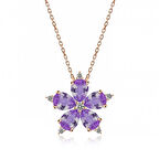 925 Ayar Gümüş Rose Lila Kamelya Çiçeği Kolye