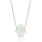 925 Ayar Gümüş Beyaz Opal Fatma Ana Eli Kadın Gümüş Kolye