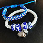 Lacivert Beyaz Midye İnci Charm Murano Özel Tasarım Bileklik Kombini