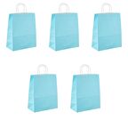 Büküm Saplı Kraft Kağıt Çanta Karton Hediyelik Poşet Torba - Açık Mavi -18x24 Cm. - 5 Adetlik Paket
