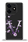 Tecno Spark 10 Pro Esnek Silikon Kamera Koruma Kişiye Özel Harfler Flora - V Harfi