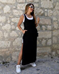 civetta Kadın Yırtmaç Detaylı Viskon Kumaş Maxi Boy Cepli Iç Dahil Ikili Elbise