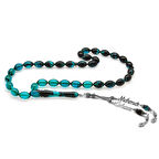 925 Ayar Gümüş Püsküllü Arpa Kesim İsim Yazılı Turkuaz Ateş Kehribar Tesbih