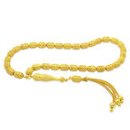 Üçlü Kamçı Püsküllü Telkari Tasarım Kapsül Kesim Gold Renk 925 Ayar Gümüş Tesbih