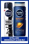Nivea MEN Erkek Sprey Deodorant Black&White Invisible Original ve MEN Sport Erkek Duş Jeli 500ml