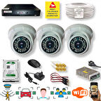 3 Kameralı Set - Araç İnsan Yüz Hareket Algılayan Gece Görüşlü 36 IR Led 5MP Sony Lensli 1080P Dome Güvenlik Kamerası Seti D136b-1