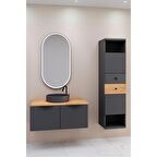 BELISSIMO 100 CM ANTRASİT LAVABOLU BANYO DOLABI  ANTRASİT /  KAYIN  - BOY DOLAP DAHİL