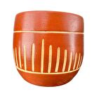 Ev Dekorasyon Aksesuar Dik Çizgi Desenli Toprak Saksı Saksılık Salon Çiçeklik - 19 CM