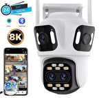  8K 16MP 8X Zoom Dış Mekan Kablosuz 360 IP Kamera PTZ 3 Kameralı Dört Lensli Wi-Fi Kamera CMR60