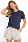 Kadın Tişört Osy Modal Yumuşak Dokulu Kumaş Bisiklet Yaka T-shirt - İndigo