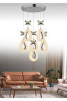 Damla Model 6'lı Krom 3 Renk Modu Ledli Kristal Taşlı Modern Salon Mutfak Oturma Odası Led Avize