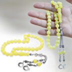 Kararmaz Metal Ayyıldız Püsküllü Küre Kesim Sarı-Beyaz Hareli Beyrut Kehribar Tesbih