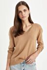 DeFacto Relax Fit Yumuşak Dokulu V Yaka Basic Düz Triko Kazak C4024AX24WNBG388