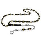 Tesbihane 925 Ayar Gümüş Püsküllü Pirinç Sarmal Beyaz Mine Dolgulu Arpa Kesim Kuka Tesbih