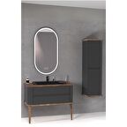 PIER 100 CM SİYAH LAVABOLU BANYO DOLABI ANTRASİT / KAYIN - BOY DOLAP DAHİL