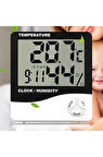 Masaüstü Dijital Göstergeli Termometre Nem Ve Isı Ölçer Saat Thermometer Hygrometer