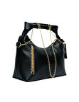 Zincir Askılı Deri Çanta-Siyah