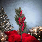 Yapay Çiçek Kokina ve Çam Dalı Uzun Dal Kozalaklı 75cm Yılbaşı Çiçeği Pıtırcıklı (1 adet)