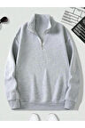 Unisex Dik Yaka Yarım Fermuarlı Oversize Sweatshirt