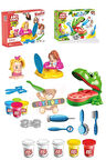 Oyuncak Dino Dişçi Oyun Hamuru Set Kuaför Hamur Set 2in1