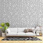 3 Boyutlu Gri Çiçek Desenli Duvar Kağıdı