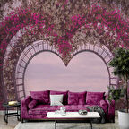 Kalp Şeklinde Çiçek Manzaralı Duvar Kağıdı