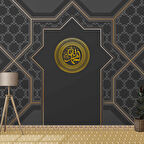 Siyah İslami Motifli Mescid Duvar Kağıdı