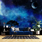 Gece Ay Gökyüzü Manzaralı Duvar Kağıdı