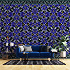 3 Boyutlu Mavi Çiçek Motifli Duvar Kağıdı