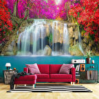 Şelale Kırmızı Çiçek Duvar Kağıdı Baskı