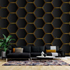 3 Boyutlu Siyah Altıgen Petek Desenli Duvar Kağıdı